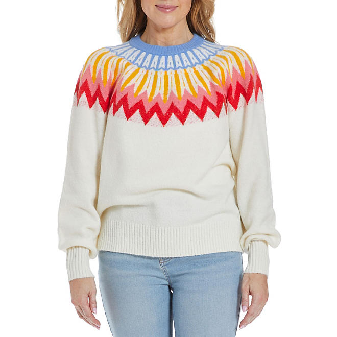 French Connection Essentials Ladies Sweater - Ivory Fair Isle / Large
