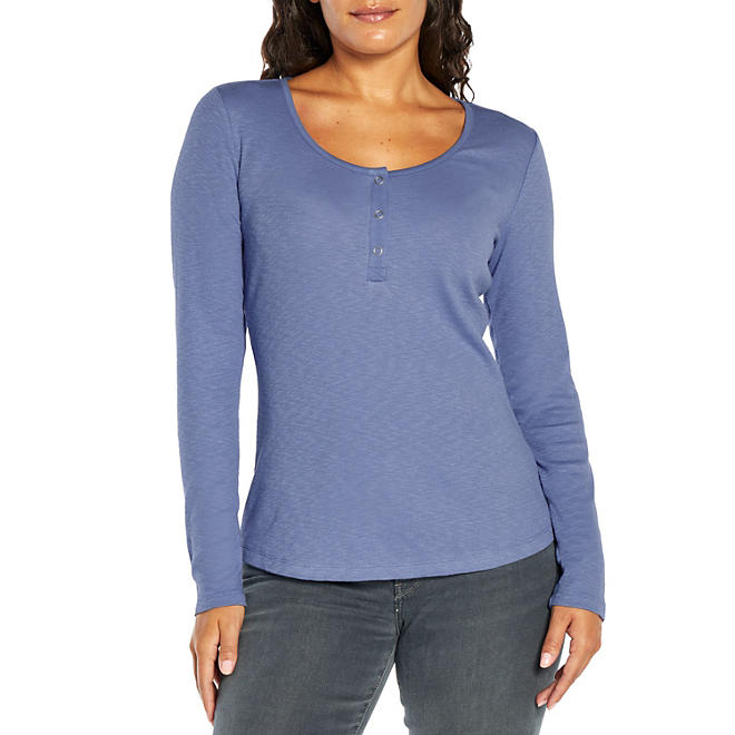 Pro Club Women's Long Sleeve Thermal Henley Tee, Heather Gray, Small at   Women's Clothing store