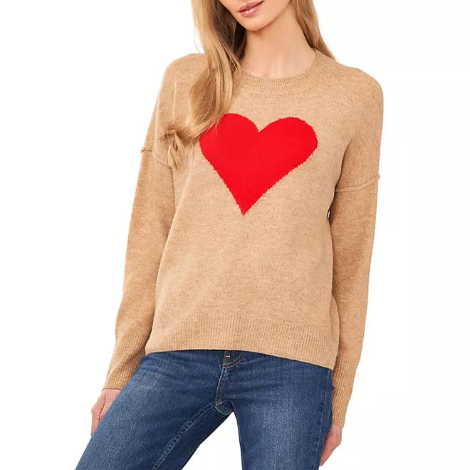 Vince Camuto Ladies Valentines Day Sweater - Latte Heather / Small