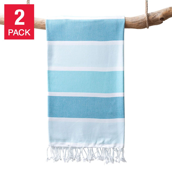 Turkish Towel Company Caribbean Summer Stripe Peshtemal Towel, 2-piece