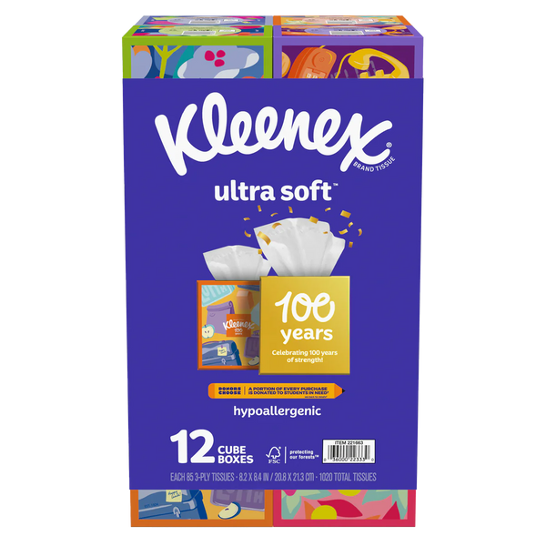 Ultra Soft Facial Tissue, 3-Ply, Upright Box, 85 Tissues, 12 ct