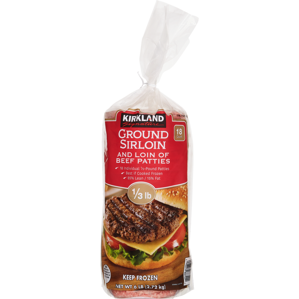 Ground Sirloin Beef Patties, 85% Lean, 1/3 lb Patty, 18 ct