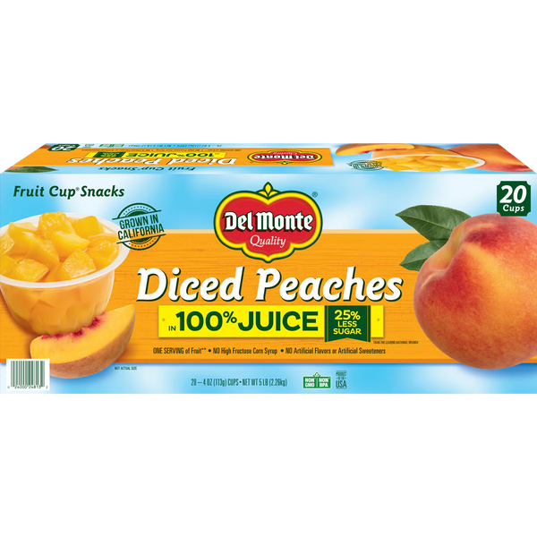 Diced Peaches Fruit Cups, 4 oz, 20 ct