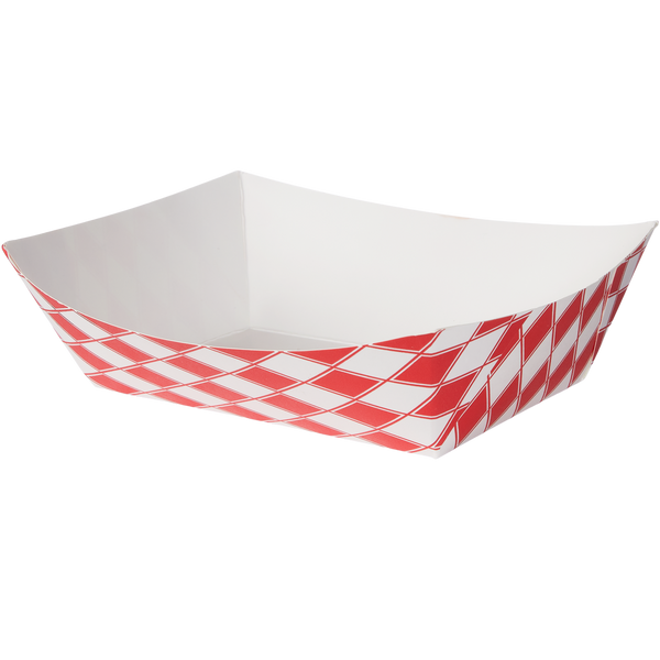 Paper Food Tray, 3 lb, Red/White Check, 500 ct