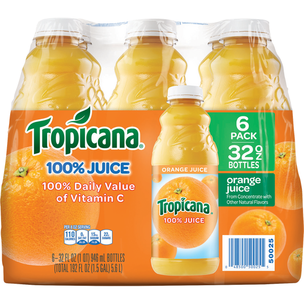 100% Orange Juice, 32 fl oz, 6 ct