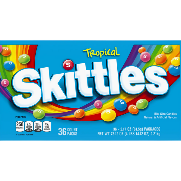 Skittles Tropical Full Size Chewy Candy, 2.17 oz, 36 ct