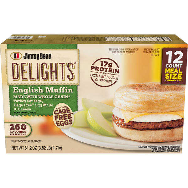 Delights English Muffin, Turkey Sausage, Egg White & Cheese, 12 ct