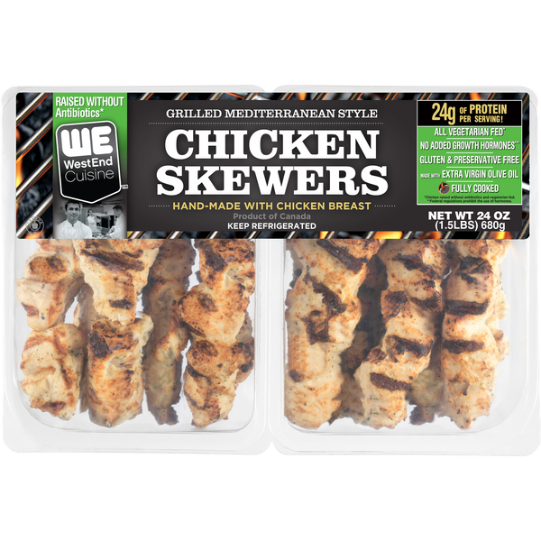 Grilled Chicken Skewers, Mediterranean Style, 2 oz, 14 ct