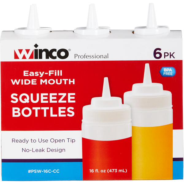 Squeeze Bottles, Wide Mouth, Clear, 6 ct