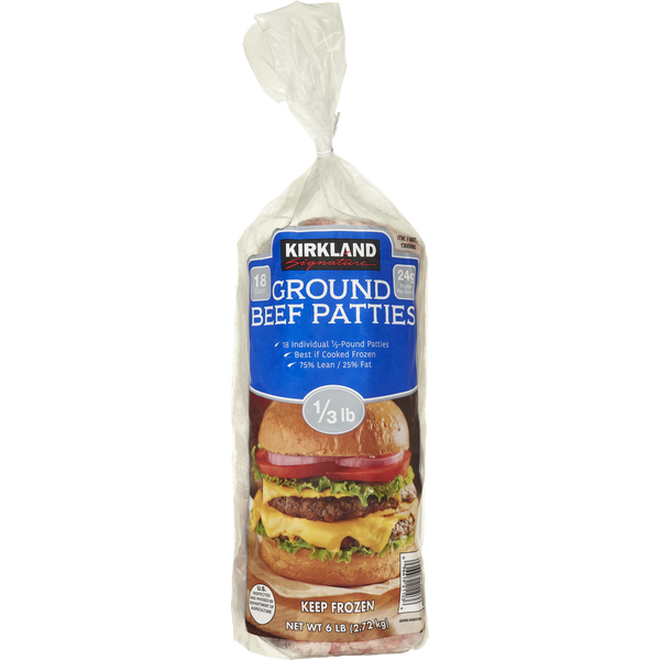 Ground Beef Patties, 75% Lean, 1/3 lb Patty, 18 ct