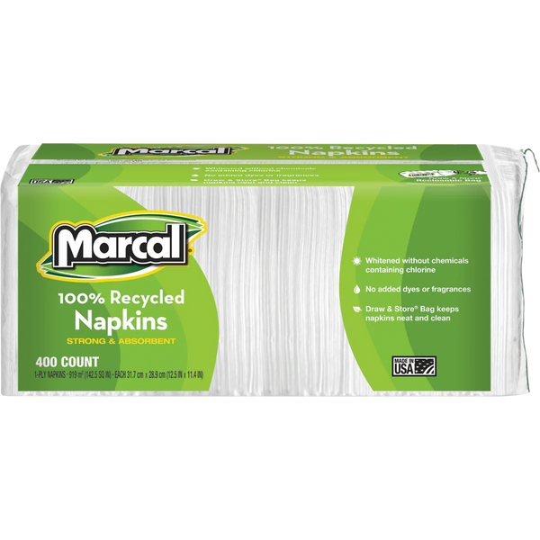 100% Recycled 1-Ply Luncheon Napkins, White, 2400 ct