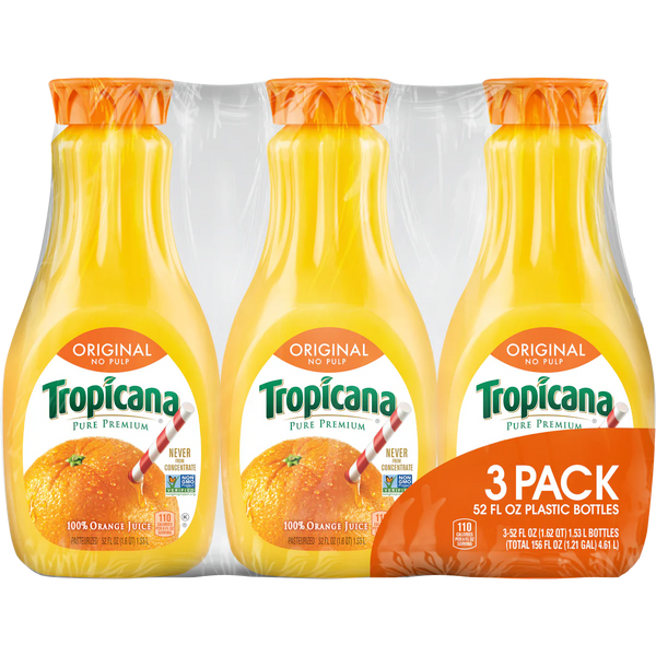 100% Orange Juice, No Pulp, Original, 52 fl oz, 3 ct