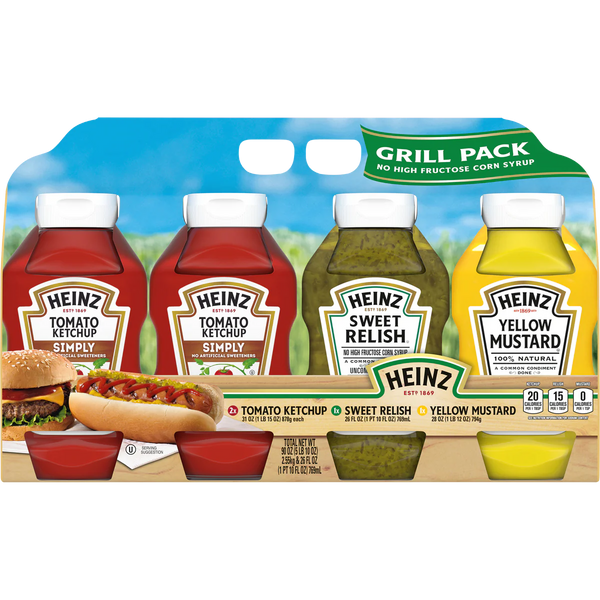 Heinz Ketchup, Relish, Mustard Grill Pack, 4 ct