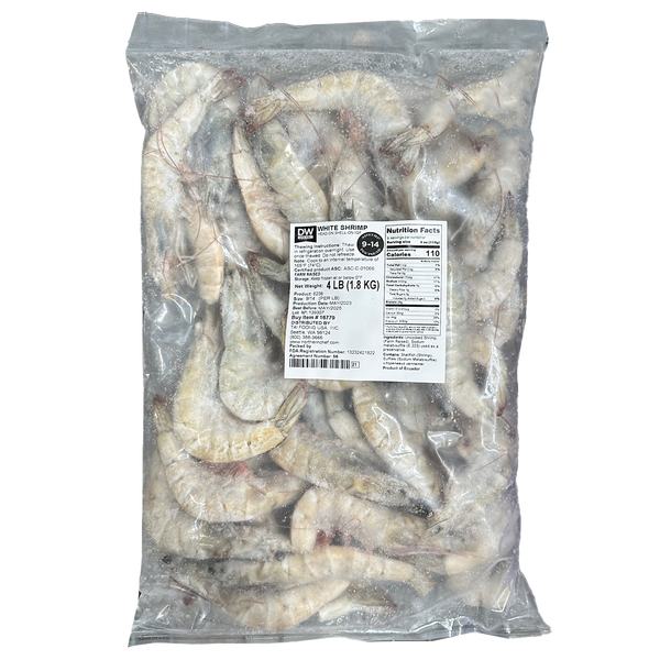 Whole Farmed White Shrimp, Head On, 4 lbs