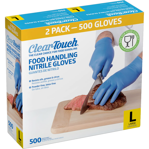 Clear-Touch Food Handling Nitrile Gloves, Large, 500 ct