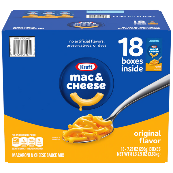 Macaroni & Cheese Dinner, 7.25 oz, 18 ct