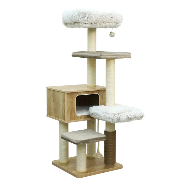 Catry Kasio 55 inch Cat Tree, With 6 Levels and Large Condo, Beige