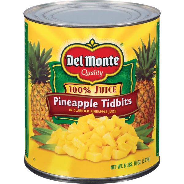 Pineapple Tidbits in 100% Juice, #10 can, 6 lbs 10 oz