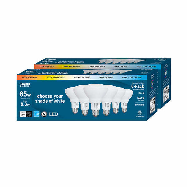 Feit Electric 65W Replacement 5-CCT LED BR30 Bulbs, 12-pack