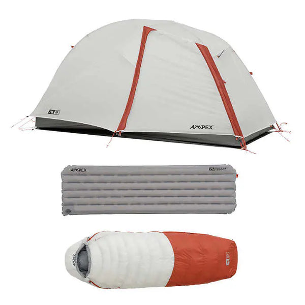 AMPEX Solo Backpacker Bundle with 1P Tent, 30* Bag and Camp Pad