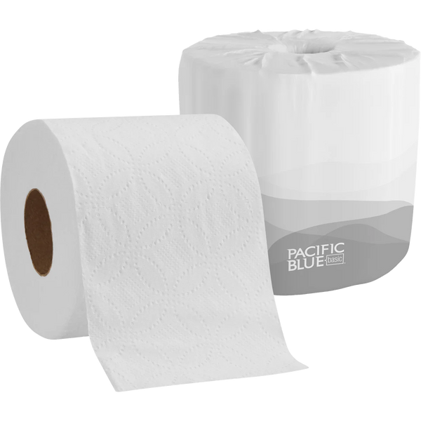 Pacific Blue Basic Bath Tissue, Standard Roll, 2-Ply, 4" x 4", 550 Sheets, 80 ct