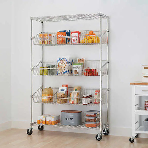 TRINITY EcoStorage 5-tier 48x18x72 Wire Shelving with Baskets & Dividers NSF Chrome