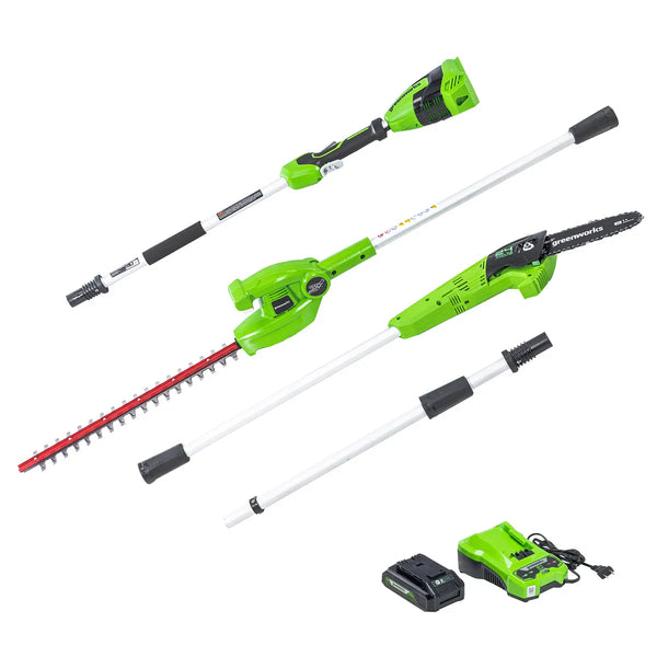 24V Pole Saw / Hedge Trimmer Combo Kit with 2Ah Battery and Charger