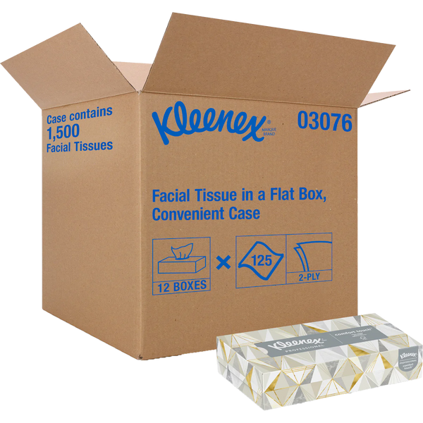 Facial Tissue, 2-Ply, Flat Box, 125 Tissues, 12 ct