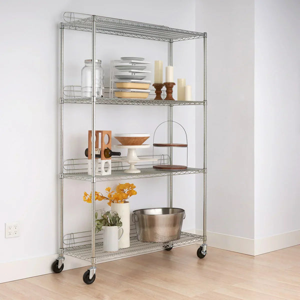 TRINITY EcoStorage 4-Tier Wire Shelving Rack with Wheels, 48" x 18" x 72" , NSF, Chrome Color