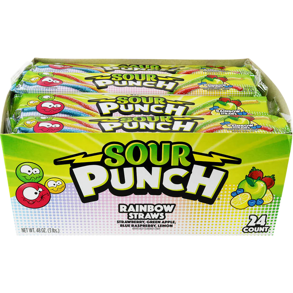 Sour Punch Straws, Rainbow, 2 oz, 24 ct