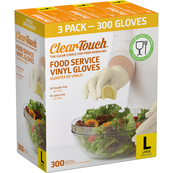 Clear-Touch Food Service Vinyl Gloves, Large, 300 ct