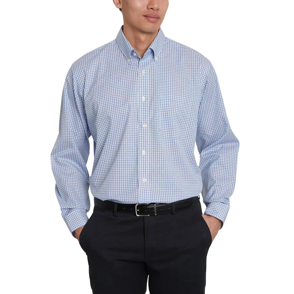 Men’s Traditional Fit Dress Shirt, Teal Purple Navy Twill