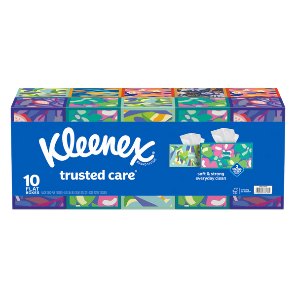 Facial Tissue, 2-Ply, Flat Box, 230 Tissues, 10 ct