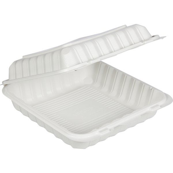 Single Compartment Hinged Container, 9" x 9", White, 150 ct