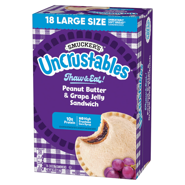 Uncrustables, Peanut Butter & Grape Jelly Sandwich, 18 ct