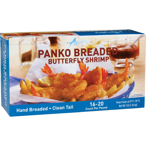 Panko Breaded Butterfly Shrimp, Clean Tail, 16-20 ct, 3 lbs