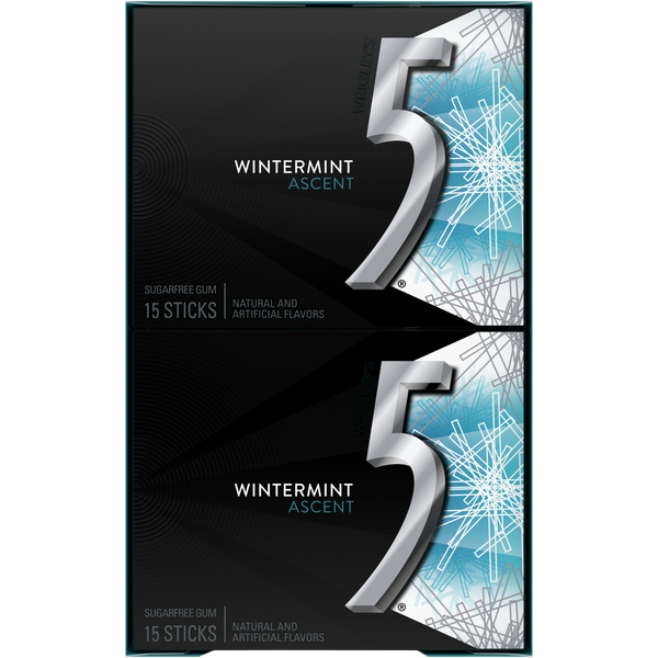 5 Gum Sugar Free Chewing Gum, Wintermint Ascent, 15 Sticks, 10 ct