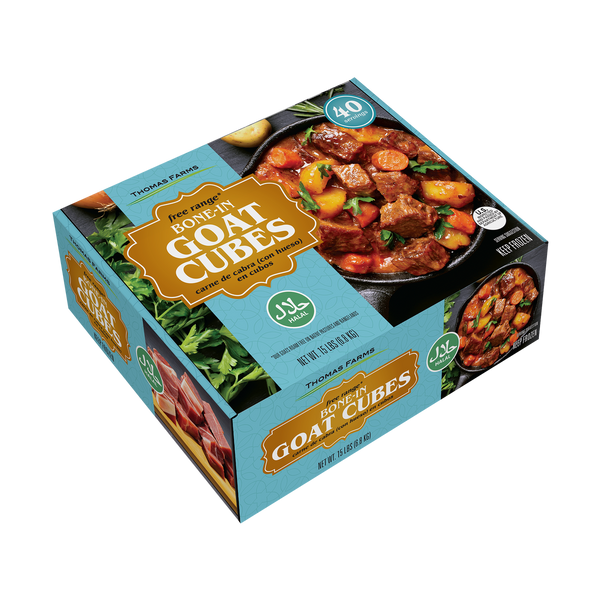 Halal Bone-In Goat Cubes, 2" x 2", 15 lbs