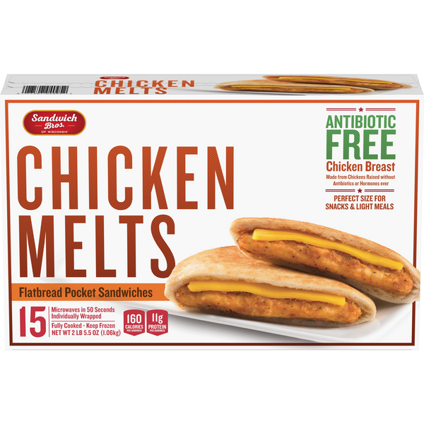 Chicken Melt Flatbread Pocket Sandwiches, 2.5 oz, 15 ct