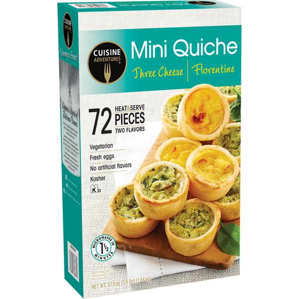 Mini Quiche Variety, Three Cheese and Florentine, 72 ct