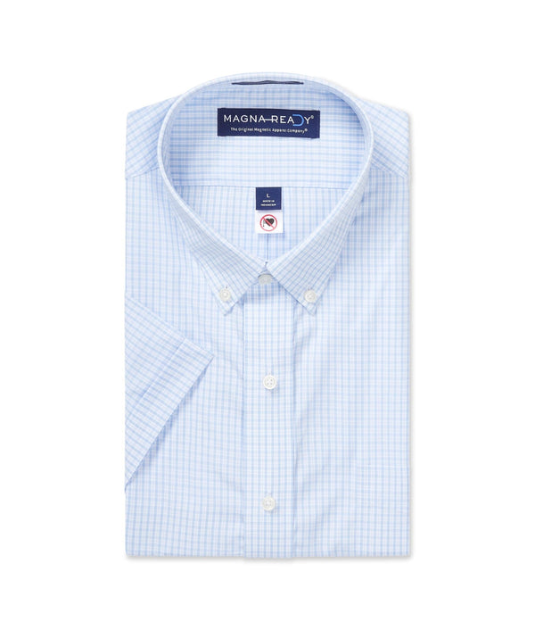 "Heights" Short-Sleeve Button-Down Collar Cotton Shirt with Magnetic Closures