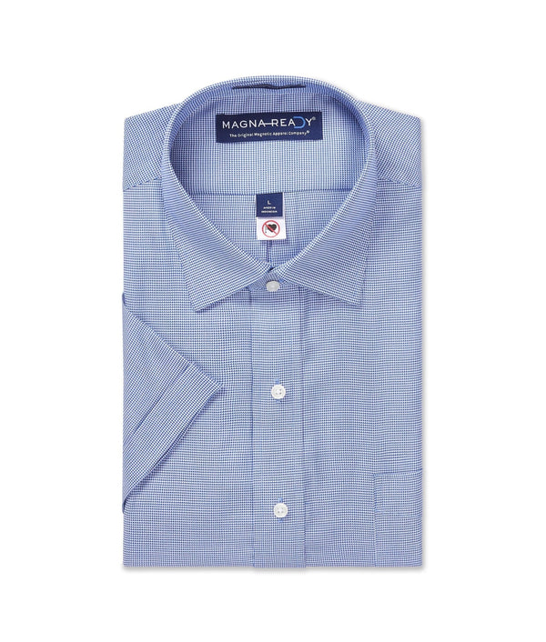 "Ryan" Short-Sleeve Spread-Collar Cotton Shirt with Magnetic Closures