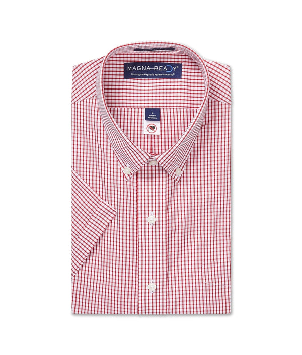 "Heights" Short-Sleeve Button-Down Collar Cotton Shirt with Magnetic Closures