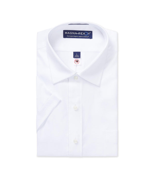 "Ryan" Short-Sleeve Spread-Collar Cotton Shirt with Magnetic Closures