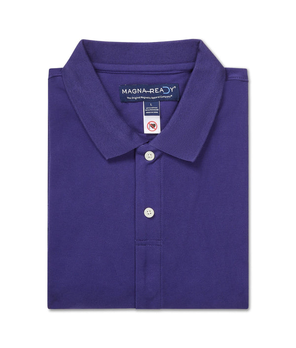 Navy Short-Sleeve Polo Pique Knit Shirt with Magnetic Closures