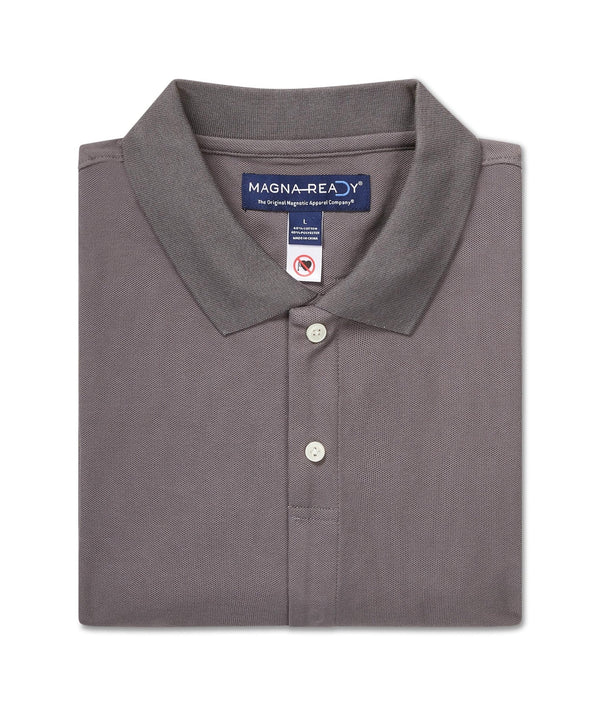 Short-Sleeve Polo Pique Knit Shirt with Magnetic Closures