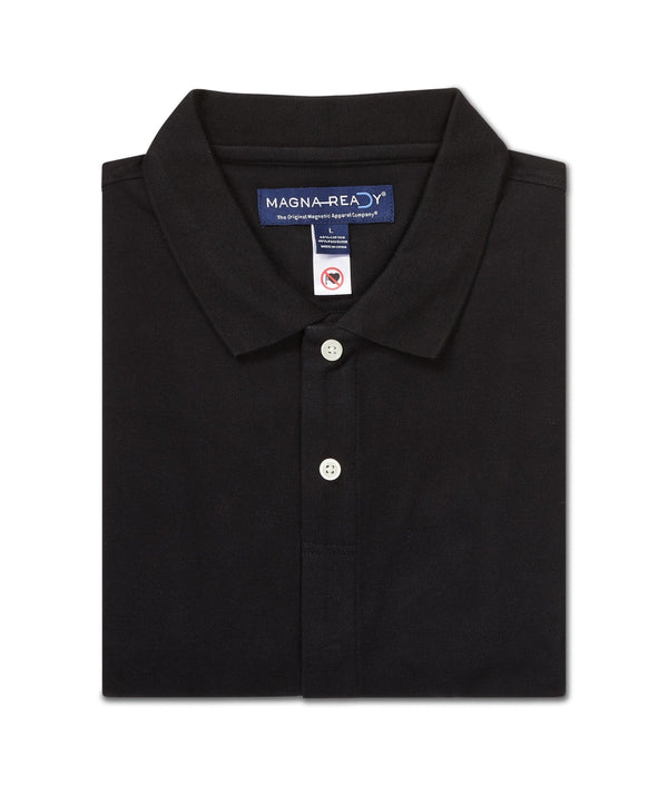 Short-Sleeve Polo Pique Knit Shirt with Magnetic Closures