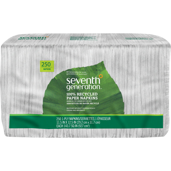 1-Ply 100% Recycled Paper Napkins, White, 250 ct