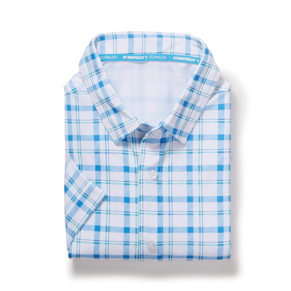 MagnaReady x Arctic Cooling Magnetic Front Polo Short Sleeves in Blue Plaid