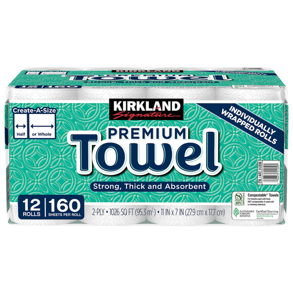 2-Ply Paper Towels, White, 160 Create-A-Size Sheets, 12 ct